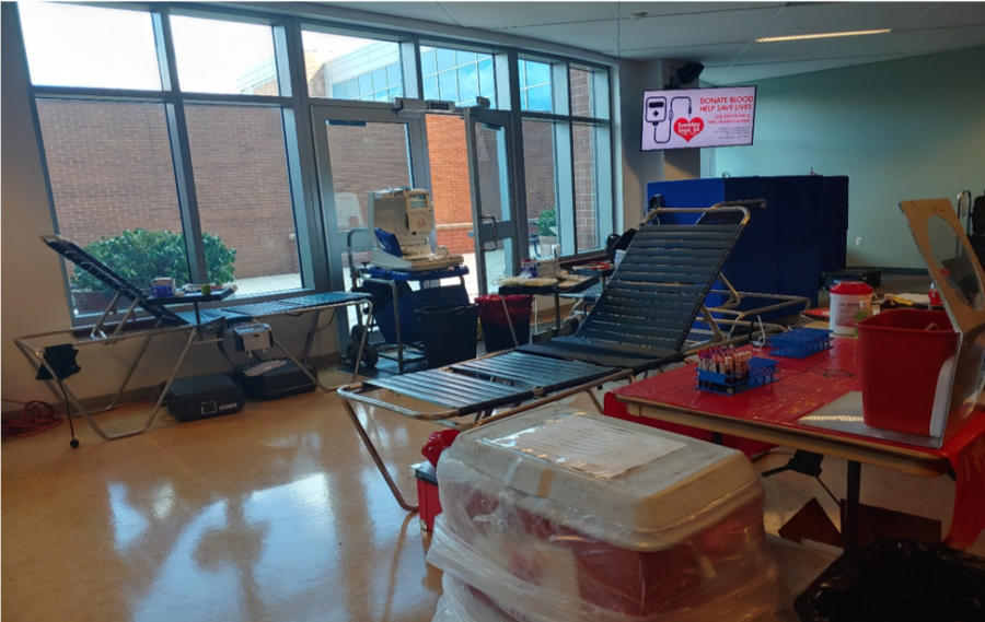 Gurneys and Blood drive set up